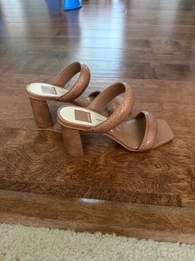 Dolce Vita Nude Tan Snake-Embossed Block Heel Sandals